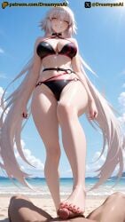 1girls 2025 4k ai ai_assisted ai_generated angry anime anime_style artist_name barefoot beach bikini breasts dreamyan_ai fate/grand_order fate_(series) feet female femdom footjob hi_res high_quality high_resolution highres jeanne_alter jeanne_alter_(swimsuit_berserker) jeanne_d'arc_(fate) jeanne_d'arc_alter_(fate) long_hair looking_down patreon smile smiling swimsuit thick_ass thick_thighs thighs toes uncensored white_body white_hair white_skin yellow_eyes