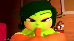 1boy 1girls 3d animated blowjob cum cum_in_mouth cum_inside cum_inside_mouth disgust_(inside_out) disney ejaculation fellatio female green_body green_eyes green_hair human inside_car inside_out light-skinned_male light_skin longer_than_30_seconds looking_at_viewer lovemilliesm male male_penetrating_female nude oral oral_sex pov pov_male sex sound tagme video