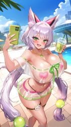 alizee_(project_qt) cat_ears cat_tail huge_breasts nutaku pov project_qt swimsuit thick_thighs tight_clothing