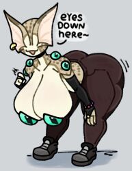 1girls alien alien_girl ass ass_bigger_than_head ben_10 bent_over big_ass big_breasts big_butt breast_eyes breasts breasts_bigger_than_head bubble_butt cartoon_network clothing curvaceous curvy curvy_figure dialogue ear_piercing english_text female female_only grey_background huge_ass huge_breasts looking_at_viewer mostly_nude multi_eye open_mouth opticoid piercing solo solo_female talking_to_viewer text thick_thighs topless torururuu voluptuous voluptuous_female wide_hips