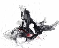 2boys 2d armor blush cloud_strife cowgirl_position final_fantasy final_fantasy_vii fully_clothed gay gay_sex male neonmoss_ riding sephiroth sketch twink