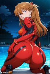 1girls ai_generated ass ass_focus asuka_langley_sohryu blue_eyes bodysuit breasts brown_hair cameltoe female from_behind hair_between_eyes hi_res interface_headset kneeling long_hair looking_at_viewer looking_back medium_breasts neon_genesis_evangelion night night_sky open_mouth outdoors pilot_suit plugsuit pool red_bodysuit rule34lab sky solo souryuu_asuka_langley star_\\\\\\\\(sky\\\\\\\\) starry_sky tree