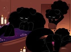 ambiguous_gender anthro ass bathing bathroom bed bodily_fluids candle canid canine female furniture genital_fluids hair heart_symbol hi_res mammal masturbation ponytail puppysnackz puppysnackz_(character) pussy sex_toy solo towel vaginal_fluids vibrating vibrator wet wet_body