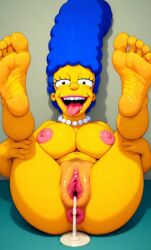 ahe_gao ai_generated big_breasts blue_hair breasts female female female_only huge_breasts large_breasts marge_simpson naked semen sex sexy_pose the_simpsons tongue vagina woman_only