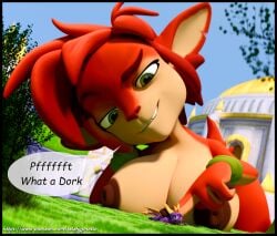 3d_(artwork) activision anthro areola big_breasts black_border border bracelet breasts building deer digital_media_(artwork) dominant dominant_anthro dominant_female dork dragon duo elora extreme_size_difference eyebrows faun_(spyro) female feral fur grass green_eyes horn jewelry larger_female looking_at_viewer looking_down lying macro male mammal membrane_(anatomy) membranous_wings multicolored_body mythological_creature mythological_scalie mythology nipples nude pinned pinned_by_finger pinned_to_ground plant purple_body purple_eyes purple_scales raised_eyebrow red_body red_fur red_hair scales scalie shadow size_difference size_play smaller_male smile spyro spyro_reignited_trilogy spyro_the_dragon tail telehypnotic two_tone_body wings yellow_horn