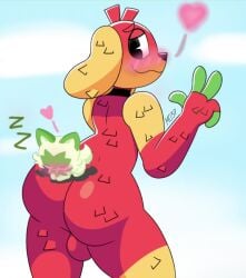 anthro ass balls big_butt blush canid canine collar domestic_dog edited femboy floppy_ears fur furry furry_male furry_only gay generation_9_pokemon genitals living_pinata looking_back male mammal mascot_horror multicolored_body multicolored_fur peace_sign pie_cut_eyes pinata pinata_puppy pinata_puppy_(character) pinata_puppy_(pinata_puppy_world) pinata_puppy_world pokemon pokemon_(species) rear_view sexy sleeping sleeping_on_ass sprigatito thicc thick_ass