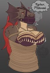3:4 anthro arms_tied big_breasts bodily_fluids bondage bondage bone bound bra breast_bondage breasts breath clothing digital_drawing_(artwork) digital_media_(artwork) dragon dragonborn_(dnd) dungeons_and_dragons english_text female fully_bound gag gagged grey_body grey_scales hair hands_behind_back hasbro heart_eyes heart_symbol looking_pleasured looking_up motion_lines muzzle_(object) muzzled mythological_creature mythological_scalie mythology pumpkinpinup red_hair restraints rope rope_bondage rope_harness scales scalie skull skull_accessory solo submissive submissive_anthro submissive_female tears tears_of_pleasure text thought_bubble underwear wizards_of_the_coast