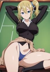 ai_generated arms at behind breasts cameltoe cleavage covered earrings female hayasaka_ai head highleg highres kaguya-sama_wa_kokurasetai_~tensai-tachi_no_renai_zunousen~ lips looking navel nipples panties self_upload smile solo thighs thong trezuya underwear up viewer