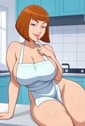 ai_generated apron apron_only big_ass big_breasts big_butt cartoon cartoon_character cartoon_milf cartoon_mom danny_phantom madeline_fenton mature_female mature_woman milf mommy mother naked naked_female robotkesh seductive solo solo_female teasing thick_thighs wide_hips