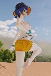 1girls 3d 3d_(artwork) 3d_background 3d_model 3d_render 8k beach belle_(zenless_zone_zero) boobs_out breasts clothed feet feet_focus feet_up foot_fetish foot_focus half_naked hi_res highres kazworksnsfw panty_pull zenless_zone_zero