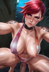 ai_generated arcane arcane_vi cucked_lesbian dykes league_of_legends league_of_legends:_wild_rift lesbian_conversion lesbian_correction lesbian_pride_bikini lesbian_pride_colors lesbian_with_male muscular ntr orientation_play tagme vi