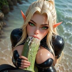 ai_generated blood_elf blood_elf_female blowjob deepthroat elf orc orc_male