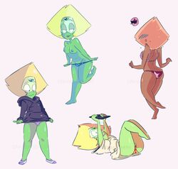 artist_name artist_signature ass bra breasts cartoon_network drawbauchery female female_only gem gem_(species) hoodie naughty_face nipples panties panty_pull pantyshot peridot_(steven_universe) simple_background solo solo_female steven_universe thumbs_up topless watermark white_background