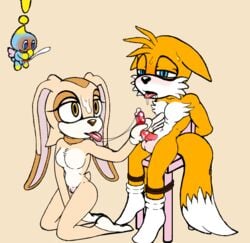 anthro bodily_fluids chao_(sonic) cheese_the_chao cream_the_rabbit cum female femdom genital_fluids gentle_femdom handjob male malesub meow-meow penile sex sonic_(series) tails tied_to_chair