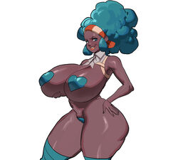 1girls alternate_breast_size ass big_ass breasts cleavage dark-skinned_female dark_skin eye_contact female female_only half-closed_eyes heart_pasties huge_breasts human human_only lenora_(pokemon) looking_at_viewer maniacpaint nintendo pasties pokemon pokemon_bw solo thick_thighs thigh_gap wide_hips