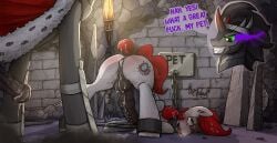 absurd_res after_sex anus ass ass_up balls blush bodily_fluids bondage bondage bound chained chained_to_wall chains collar cuff_(restraint) cum cum_in_ass cum_in_hair cum_in_mouth cum_inside cum_on_penis cutie_mark dialogue digital_drawing_(artwork) digital_media_(artwork) dungeon duo equid equine erection eye_roll feral friendship_is_magic fucked_silly genital_fluids genital_piercing genitals hair hasbro hi_res horn horse king_sombra_(mlp) looking_pleasured male male/male mammal my_little_pony mythological_creature mythological_equine mythology open_mouth penis penis_piercing petplay piercing pony restraints roleplay sex_dungeon sex_slave slave smile spread_legs spreader_bar spreading submissive tail tail_tied the-wag torch unicorn