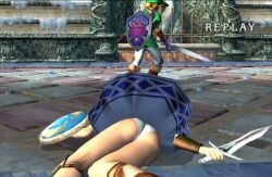 bandai_namco link panties sophitia_alexandra soul_calibur soul_calibur_ii the_legend_of_zelda upskirt white_panties