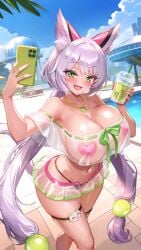alizee_(project_qt) bikini cat_ears cat_tail gif huge_breasts nutaku project_qt swimsuit thick_thighs