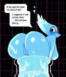 deltarune humanoid large_ass large_breasts lovetopullmicke miss_mizzle_(deltarune) see-through stuck stuck_in_object text watermark