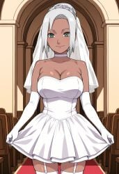1girls ai_generated arm_gloves bare_shoulders big_ass big_breasts bride brown_skin busty choker church cleavage curvaceous curvy curvy_female curvy_figure dark-skinned_female dark_skin dress_lift female garter_belt garter_straps gloves highres indoors lifted_by_self lingerie lipstick mabui makeup mature mature_female narugirlshot naruto naruto_(series) naruto_shippuden no_bra pink_lips revealing_clothes single_hair_bun skimpy skimpy_clothes smile stockings teal_eyes thighs tied_hair uncensored wedding wedding_dress wedding_lingerie wedding_veil white_dress white_hair white_lingerie