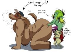 all_fours anthro anthro_penetrated areola ass assisted_sex belly big_belly big_breasts big_dildo blush bodily_fluids breasts canid canine canis clenched_teeth clothing digital_media_(artwork) dildo dildo_insertion domestic_dog ema_(postalk) english_text female female/female female_penetrated female_penetrating female_penetrating_female fur genital_fluids genitals goblin green_body green_skin group hair hat hat_only headgear headgear_only headwear headwear_only hi_res huge_breasts humanoid humanoid_on_anthro humanoid_penetrating humanoid_penetrating_anthro humanoid_pointy_ears inker_comics larger_penetrated mammal mostly_nude nipples nude obese obese_anthro obese_female open_mouth overweight overweight_anthro overweight_female pawpads penetration pointy_ears postalk sex sex_toy sex_toy_insertion short_stack simple_background size_difference strapon strapon_in_pussy strapon_sex susan_(postalk) sweat sweatdrop tail teeth text third-party_edit tongue tongue_out toying_partner trio vaginal_penetration vaginal_penetration