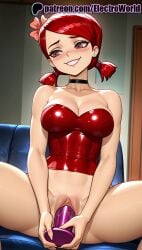 1girls 2025 ai_generated artist_name bare_shoulders blush breasts breasts breasts bust chest choker collarbone dildo earrings electroworld female hair_tie hi_res high_quality high_resolution highres jewelry legs_apart legs_spread leotard looking_at_viewer nose_blush object_insertion open_legs patreon patreon_username rabbit_ears red_hair red_leotard sex_toy smile solo splayed_legs spread_legs stable_diffusion strapless total_drama_(series) total_drama_island vaginal_object_insertion watermark zoey_(tdi)