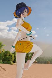 1girls 3d 3d_(artwork) 3d_background 3d_model 3d_render 8k almost_naked beach belle_(zenless_zone_zero) clothed feet feet_focus feet_up foot_fetish foot_focus hi_res highres kazworksnsfw panty_pull zenless_zone_zero