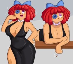 bead_necklace big_breasts black_dress curvy_female curvy_figure digital_media_(artwork) glitch_productions mafia ragatha_(the_amazing_digital_circus) ragdoll sexy sketchfins the_amazing_digital_circus thick thick_thighs