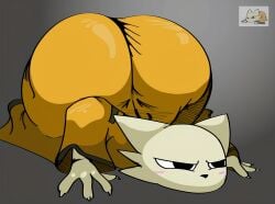 1223guy 1girls ai_upscaled ass ass_focus black_eyes blush colored_skin dress female furry furry_female grey_background huge_ass kittydejack long_sleeves nine_sols reference_inset solo top-down_bottom-up upscaled yi_(nine_sols)