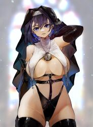 1girls alternate_version_available clock_necklace female hololive hololive_english hololive_english_-council- hololive_english_-promise- latex_thighhighs nun ouro_kronii sideboob skindentation solo_female tagme thick_thighs virtual_youtuber vyragami