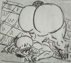 bathroom big_ass big_tongue breasts demon_girl doom eyeless_female glory_hole hell_knight_(doom) kaxta large_tongue monster_girl nightmare_waifu teeth_showing thick_thighs tongue_out video_games