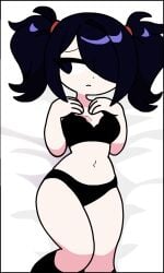 ame-chan ame-chan_(needy_girl_overdose) black_bra black_hair black_panties blue_eyes blue_hair liliaoutcontext needy needy_girl_overdose needy_streamer_overload on_bed shy tagme teasing trulyanstar undies