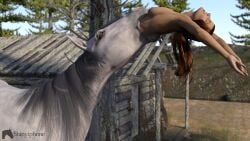 16:9 3d_(artwork) 4k absurd_res breasts digital_media_(artwork) duo equid equine female female_prey feral feral_pred hair hi_res horse human human_prey mammal nipples oral_vore red_hair shinyiphone vore widescreen