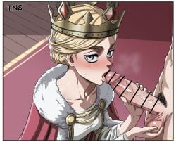 1woman attack_on_titan blonde_hair blowjob blue_eyes crown historia_reiss penis penis_out shingeki_no_kyojin tns
