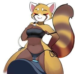 1girls aggressive_retsuko ailurid anthro bikini closed_eyes clothed clothing controller dildo female female_only genitals long_tail machine mammal plump_labia pussy red_panda remote_control retsuko sanrio sex_toy solo solo_female straight_hair swimwear sybian tsampikos