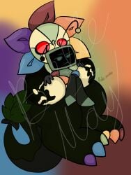 dandy_(dandy's_world) implied_anal implied_penetration implied_sex in_lap monster_on_female multicolored_body null_female red_eyes sitting_on_another sitting_on_lap sitting_on_penis size_difference twisted_dandy_(dandy's_world) vee_(dandy's_world)