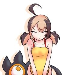 ahoge apron apron_only blonde_hair blush brown_hair diddlesdoodles female female_only gigi_murin gremlin hololive hololive_advent hololive_english hololive_english_-justice- monster_girl naked naked_apron oerba_yun_fang pink_eyes short_girl smug smug_expression smug_face smug_grin smug_smile twintails virtual_youtuber