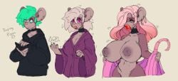 anthro big_breasts big_nipples bimbo_anthro bimbofication bimbofied black_clothing black_hoodie black_topwear blue_eyes breast_expansion breasts brown_body brown_fur clothing english_text expansion eye_color_transformation eyeshadow female fur green_eyes green_hair hair hair_color_change hi_res hoodie huge_breasts huge_nipples hypnotic_eyes lips lipstick makeup mammal murid murine nipple_piercing nipples piercing pink_eyes pink_hair rat red_eyeshadow red_lipstick rodent scarfyace simple_background solo tan_background text thick_lips topwear trish_(scarfyace)