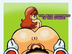 anus artstyle_imitation ass ass_focus ass_grab asshole bottomless_male brooklyn_lady_(mario_movie) completely_nude_female dialogue female_focus gloves mario mario_(series) movie pubic_hair pussy sex shades_above_head simple_background style_imitation super_mario_bros. super_mario_bros._(2023_film) vaginal_penetration