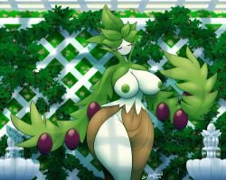 anthro anthrofied arboliva big_breasts breasts clothed clothing elemental_creature elemental_humanoid female flora_fauna generation_9_pokemon hi_res humanoid latiar leaf nintendo nipples partially_clothed plant plant_hair plant_humanoid pokemon pokemon_(species) pokemorph pseudo_hair solo wide_hips