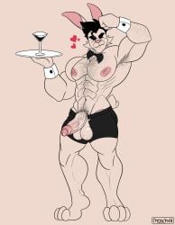 2024 abs anthro areola armpit_hair artist_name balls barazoku big_balls biped body_hair bottomwear bunny_costume chest_hair clothing colored container costume cup digitigrade drinking_glass erection feet fingers fist foreskin front_view full-length_portrait fur genitals glans glass glass_container glass_cup hair heart_symbol hi_res hugetherabbit humanoid_genitalia humanoid_hands humanoid_penis lagomorph leporid looking_at_viewer male mammal moschythehyena muscular muscular_anthro muscular_arms muscular_legs muscular_male navel nipples one_eye_closed partially_retracted_foreskin pecs penis pink_areola pink_nipples portrait pubes rabbit raised_arm saggy_balls short_hair short_tail shorts simple_background smile solo standing tail tan_background tan_body tan_fur text toes uncircumcised vein veiny_penis wine_glass