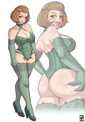 1girls armwear ass big_ass big_breasts breasts brown_eyes brown_hair cleavage close-up corset elbow_gloves eyeshadow female female_only fire_emblem fire_emblem:_three_houses footwear full_body gloves green_corset green_gloves green_thighhighs hair half-closed_eyes hand_on_ass heels high_heels lace lace-trimmed_gloves lace-trimmed_thighhighs lace_trim legs legwear lingerie lips lipstick looking_back manuela_casagranda mature mature_female mature_woman milf mole mole_under_eye nahusmash orange_lips orange_lipstick short_hair sideboob solo solo_female thighhighs thighs