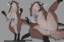 absurd_res anthro areola big_breasts breasts female fur genitals grey_background hi_res lvlirror nipple_piercing nipples nude piercing pussy simple_background spread_legs spreading thick_thighs tongue
