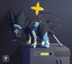 anal anal_sex bondage bondage bound chastity_cage chastity_device collar dildo feral fucking_machine fur generation_4_pokemon hi_res k0 luxray machine male muzzle_(object) muzzled n1k0 nintendo penetration pokemon pokemon_(species) restraints sex_toy sex_toy_insertion solo tail