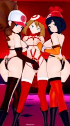 bondage_outfit hilda_(pokemon) may_(pokemon) pokemon selene_(pokemon) trio