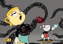 absurd_res animate_inanimate anthro bendy_and_the_ink_machine big_breasts blood bodily_fluids bottomwear breast_torture breast_wound breasts chest_wound clothing container corpse cup cuphead_(character) cuphead_(game) death drinking_straw e254e fatal_wound female finger_gun footwear gameplay_mechanics gesture gloves goblet gore hand_gesture handwear hard_vore heart_(organ) hi_res ink intelligence_loss interface killing male markings mole_(marking) monster ms._chalice nipple_fetish nipple_penetration nipple_play nipples organs penetration shoes shooting shorts tentacle vore