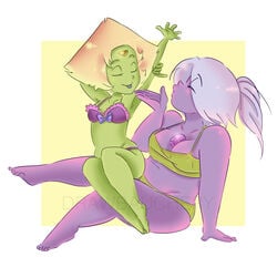 amethyst_(steven_universe) artist_name artist_signature drawbauchery female female_only gem gem_(species) peridot_(steven_universe) steven_universe watermark