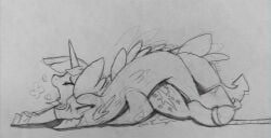 1boy 1girls 2015 aged_up anthro bodily_fluids bondage bondage bound braeburned breath closed_eyes cum dragon duo equid equine female feral friendship_is_magic from_behind_position genital_fluids hair hasbro horn horse looking_pleasured lying male male/female mammal my_little_pony mythological_creature mythological_scalie mythology on_front open_mouth open_smile pony scalie sex side_view sketch smile spade_tail spike_(mlp) tail tongue tongue_out traditional_media_(artwork) twilight_sparkle_(mlp) unicorn_horn