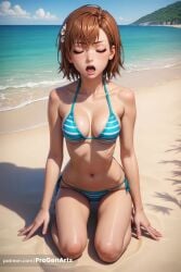 1girls ai_generated bare_shoulders beach bikini blue_bikini blue_sky breasts brown_hair closed_eyes collarbone day flower full_body hair_flower hair_ornament halterneck hi_res lips medium_breasts misaka_mikoto mole navel ocean open_mouth outdoors progenarts sand seiza shadow shiny_skin short_hair side-tie_bikini_bottom sitting sky solo stomach string_bikini striped_bikini striped_clothes swimsuit to_aru_kagaku_no_railgun to_aru_majutsu_no_index water