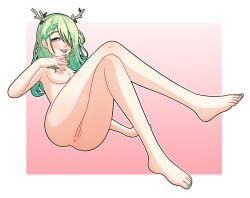 1girls antlers barefoot breasts ceres_fauna completely_nude feet female female_only green_hair hololive hololive_english hololive_english_-council- light-skinned_female light_skin naked nipples nude nude_female pussy solo unholyspicy virtual_youtuber yellow_eyes